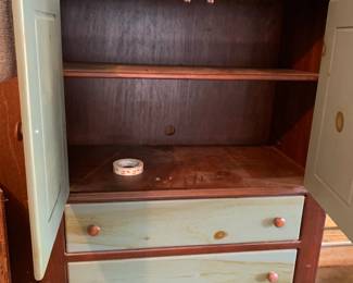 #028	Wood Painted Cabinet w/3 drawers & 2 doors & 1 shelf - 40x21x64	 $100.00 