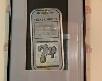 #050	Framed  7-UP In Case of Emergency Telephone Sign	 $50.00 