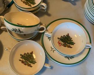 #134	Spode Set of 6 Christmas Soup Bowls double handle w/Saucers	 $40.00 