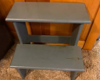 #022	Wood Blue Painted Step Stool - 14x15	 $20.00 