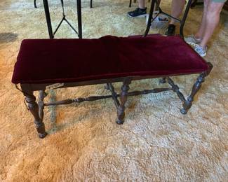 #072	Wood Bench w/cane Seat  - 40x16x19 - w/removable burgandy cushion	 $100.00 