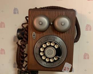 #027	Wall Wood Antique Telephone - 7x4x10	 $35.00 