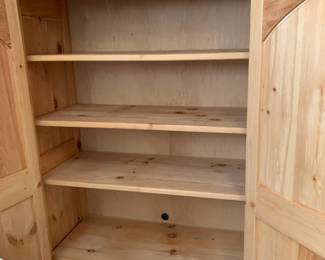 #117	Pine Armoire w/2 drawers and 4 shelves w/carvings- 50x21x79 - Upstairs you move	 $75.00 
