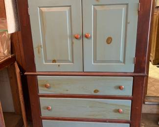 #028	Wood Painted Cabinet w/3 drawers & 2 doors & 1 shelf - 40x21x64	 $100.00 
