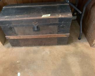 #029	Antique Wood Trunk Camel Back w/Metal Latches - as is inside - 30x17x19	 $75.00 