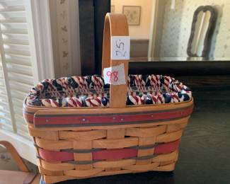 #098	Longaberter Small Basket w/single Handle - Red White and Blue - 1994 Plastic Liner	 $25.00 