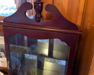 #137	Wooden Display Cabinet w/glass door and 3 shelves and divider - Wall Hanging - 13x4x21	 $25.00 
