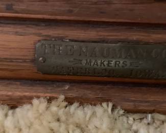 #005	Oak 3 Shelf Display Case - True Antique w/Wood Back And Back Entry to Cabinet w/Wood Decorative Rail on Top - made by the Nauman Co. - Waterloo, Iowa	 $125.00 