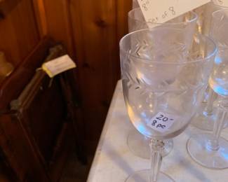 #123	Fostoria Holly Wine Glasses 8" Set of 8	 $20.00  #124	Fostoria Holly Wine Glasses 8" Set of 8	 $20.00 