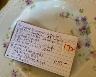#172	Antique Vicgtorian China Set Made in Austria - set of 57 pieces - several chipped	 $100.00 
