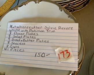 #173	Hutschenreuther Sylvia Revere White Platinum Trim - approx 41 pieces	 $150.00 