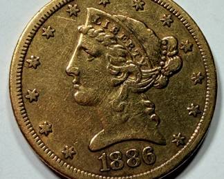 1886 gold five dollar San Francisco coin