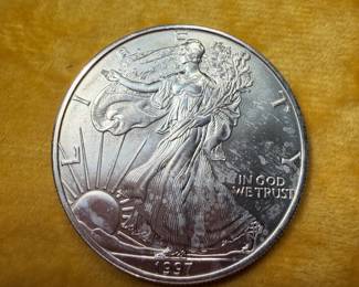 Collection of silver dollars. American Eagle pure 1 ounce.