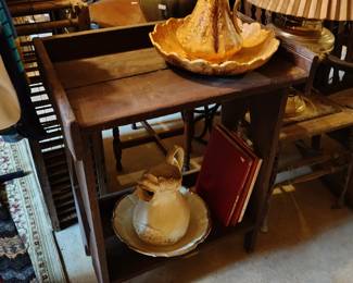Primitive wash stand very unusual bowl and pictures