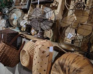 Sweet collection of baskets and vintage fans