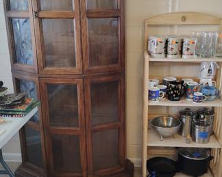 Kitchen items and lighted china cabinet 