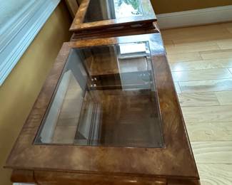 Wood and glass -2 matching end tables, coffee table