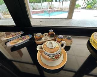 Tea set and misc dishes, gold, very unique