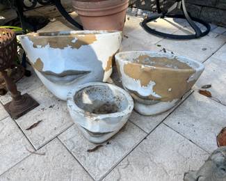 3 "FACE" FLOWER POTS - PAINT FAILING