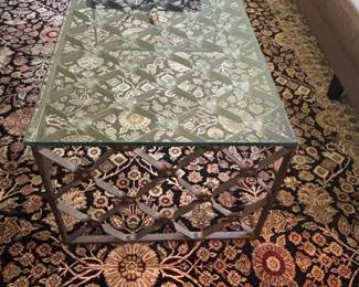 GLASS AND METAL COFFEE TABLE AND AREA RUG