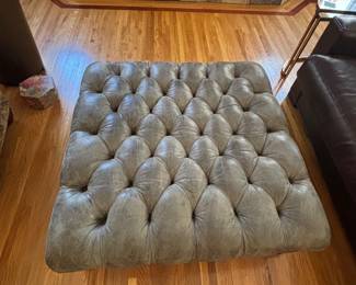 TUFTED SAGE GREEN LEATHER OTTOMAN