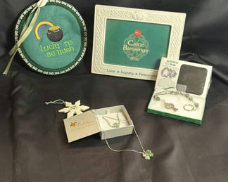 Lot 169: Luck of the Irish - Ireland Lot Various Items Including Necklace, Earrings, Decor and More