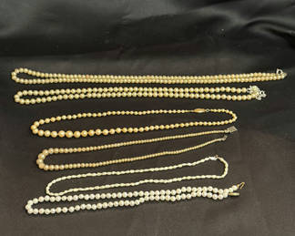 Lot 177: Collection of Faux Pearl Necklaces - One Stamped 14K Clasp