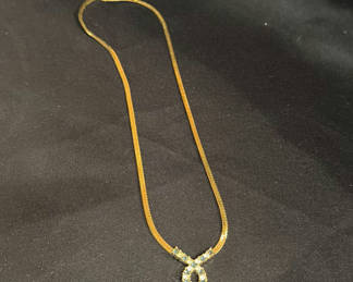 Lot 172: Gold-Tone Necklace with Blue and Clear Stone Pendant