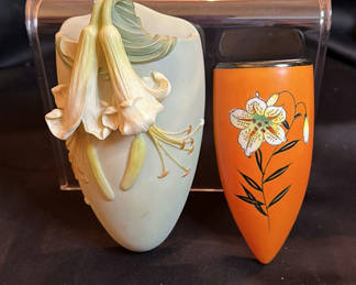 Lot 133: Vintage Wall Pockets (2) including Ibis & Orchid Design, Hand Painted Japan