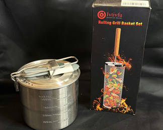 Lot 160: Into the Wild - Stanley Stainless Steel Cook Pot Set and Rolling Grill Basket Set