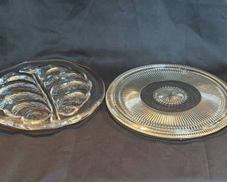 Lot 104: Vintage Clear Glass Cake Plate and Serving Tray Possibly Jeannette and Orrefors
