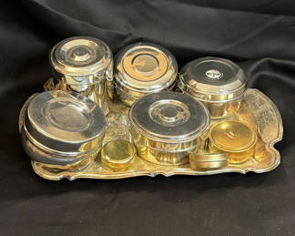 Lot 148: Metal Storage Tins and Decorative Serving Tray Marked Palak