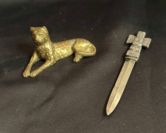 Lot 158: Brass Cat Figurine and Decorative Letter Opener