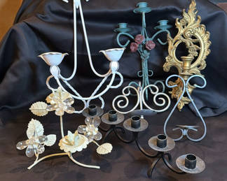 Lot 136: Assorted Decorative Metal Candle Holders and Wall Decor