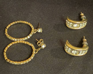 Lot 179: Two Pairs of Gold-Tone Rhinestone Earrings Including Richelieu