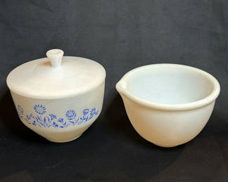 Lot 115: Vintage Milk Glass Mixing Bowl and Covered Federal Glass Bowl