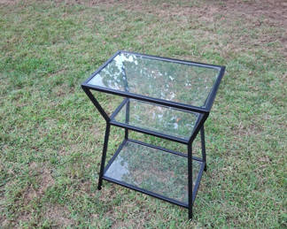 Lot 196: Black Metal and Glass Three-Tier Side Table