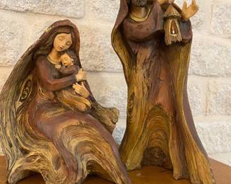 Wooden Carved Mary & Joseph with Baby Jesus