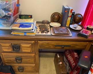 1970's style Oak Desk and Office Supplies