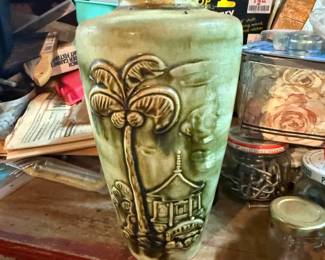 VTG Green glazed ceramic vase Japan