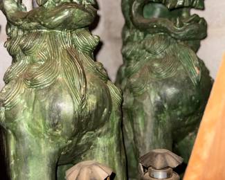 VTG Green glazed ceramic guardian Lion Foo Dog statues