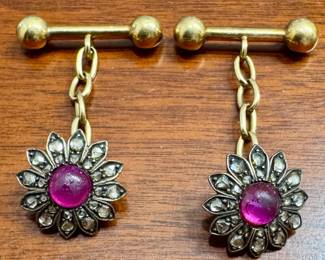 14K & Cabochon Ruby Cufflinks