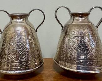 Egyptian Silver Double Handled Vases