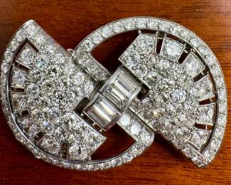 Art Deco Platinum & Diamond Double Clip Brooch