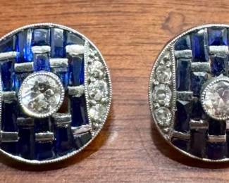 Art Deco Platinum, Sapphire & Diamond Cufflinks