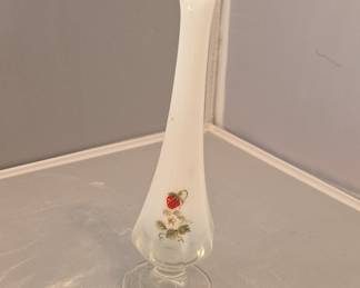 Fenton Milk Glass Bud Vase with Hand-Painted Strawberry Motif
