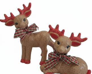 Vintage Kimple Mold Ceramic Christmas Reindeer Figurine Pair