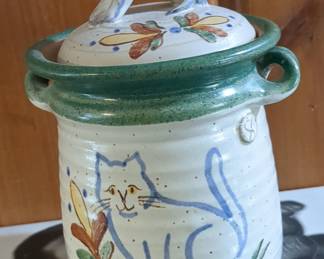 Hand-Thrown Ceramic Cat-Topped Canister