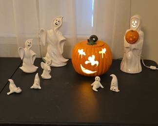 Vintage Ceramic Halloween Ghost and Pumpkin Collection