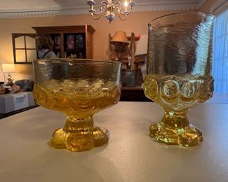 Vintage Tiffin Franciscan Madeira Cornsilk Yellow Glass Compote and Vase